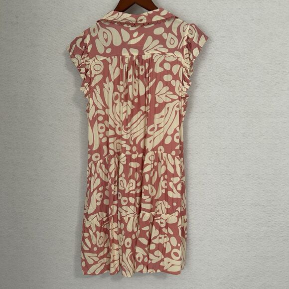 Umgee Dress Women S Pink Ivory Print Tiered Mini Babydoll Tribal Tropical Comfy - Picture 11 of 12